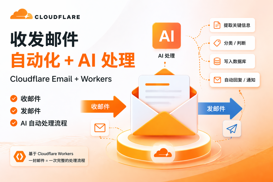 Cloudflare Email + Workers 收发邮件与AI处理流程图
