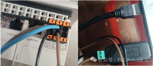 USB转485连接线与PLC接线端子