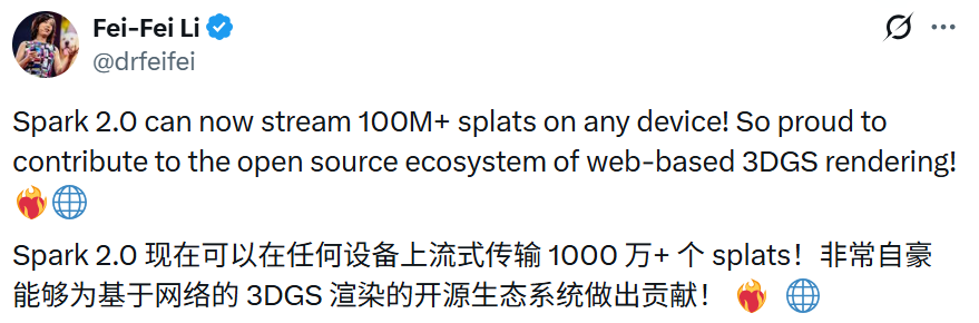 李飞飞关于Spark 2.0的推文截图