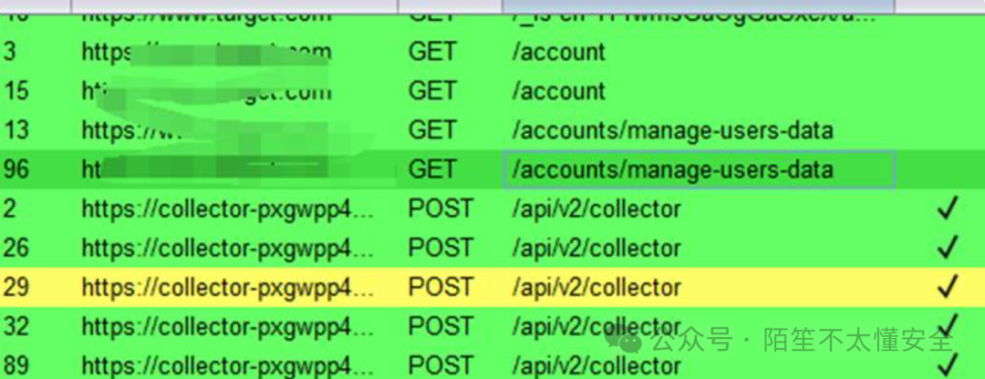 HTTP请求日志,显示对account等路径的请求