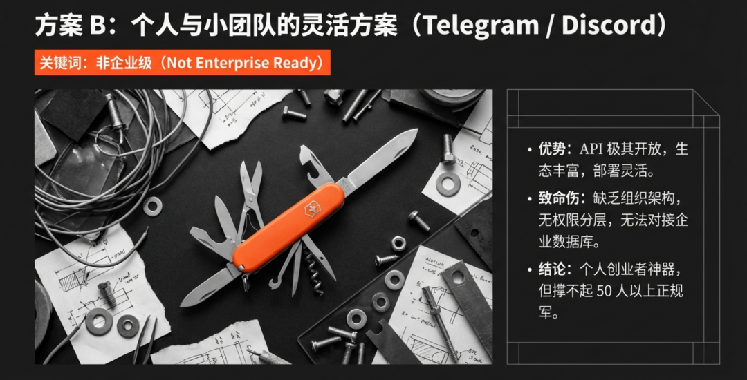 方案 B:个人与小团队的灵活方案(Telegram / Discord)