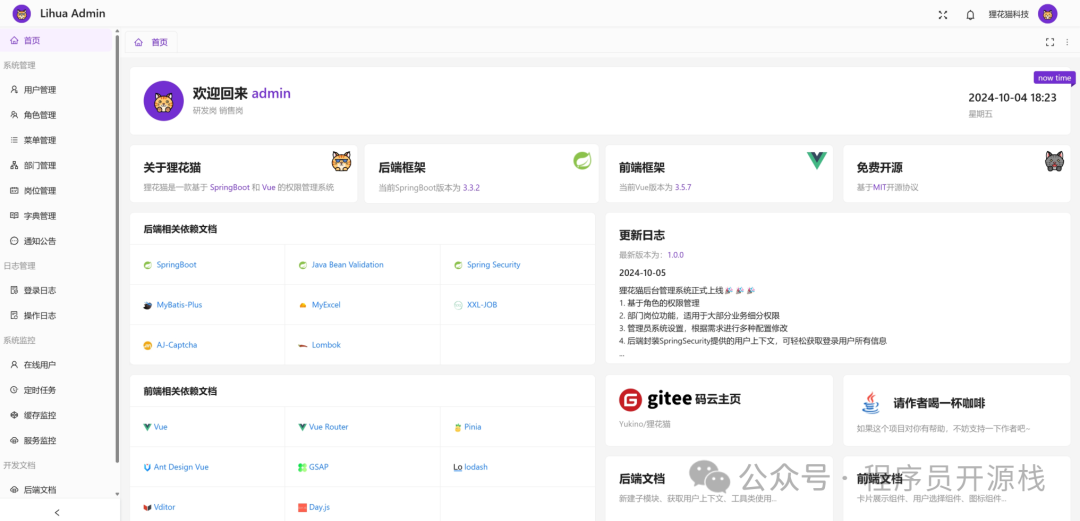 狸花猫后台管理系统主界面