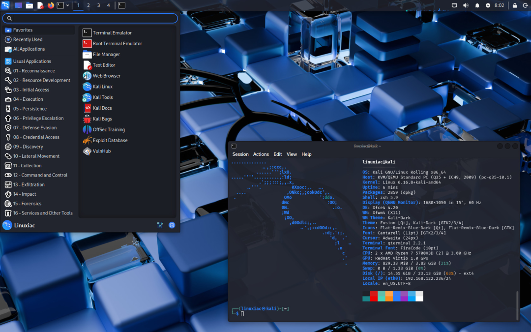 Kali Linux Xfce 桌面与终端系统信息