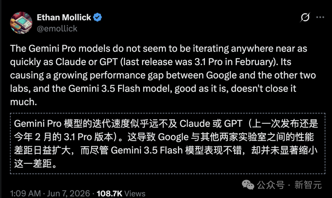 用户指出Gemini Pro迭代速度远不及Claude或GPT