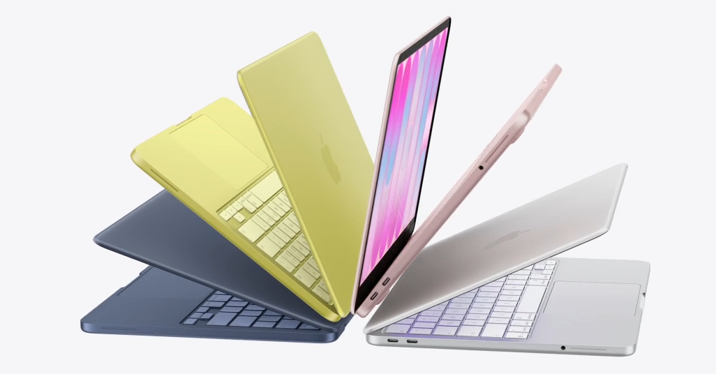 不同颜色的MacBook Neo笔记本电脑展示