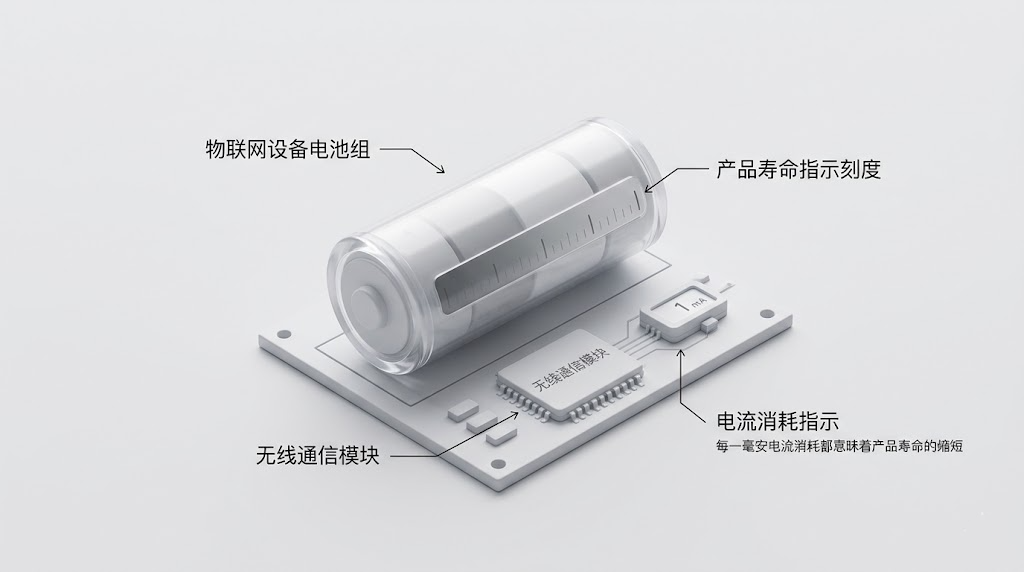 物联网设备低功耗设计与电流消耗指示图