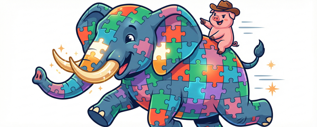 卡通大象与小猪奔跑图