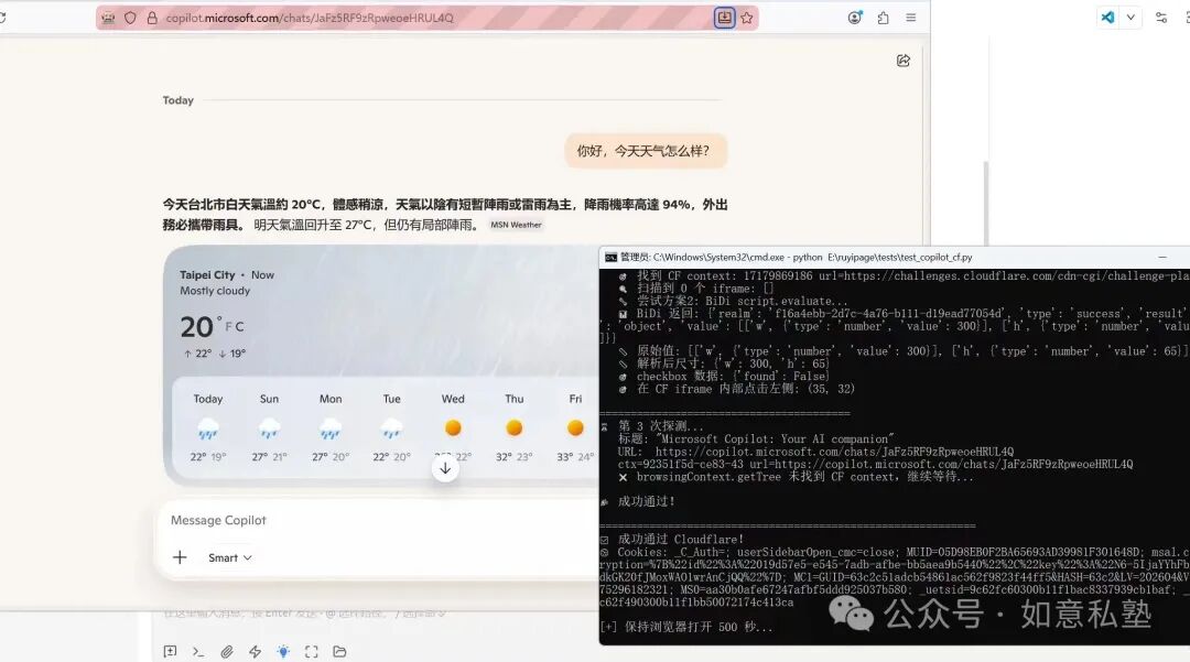框架绕过Cloudflare验证访问Microsoft Copilot的实战截图