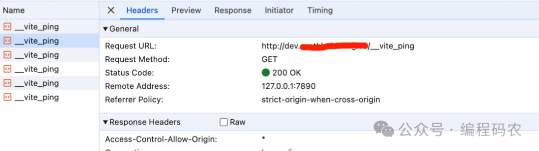 浏览器网络请求显示Vite HMR Ping