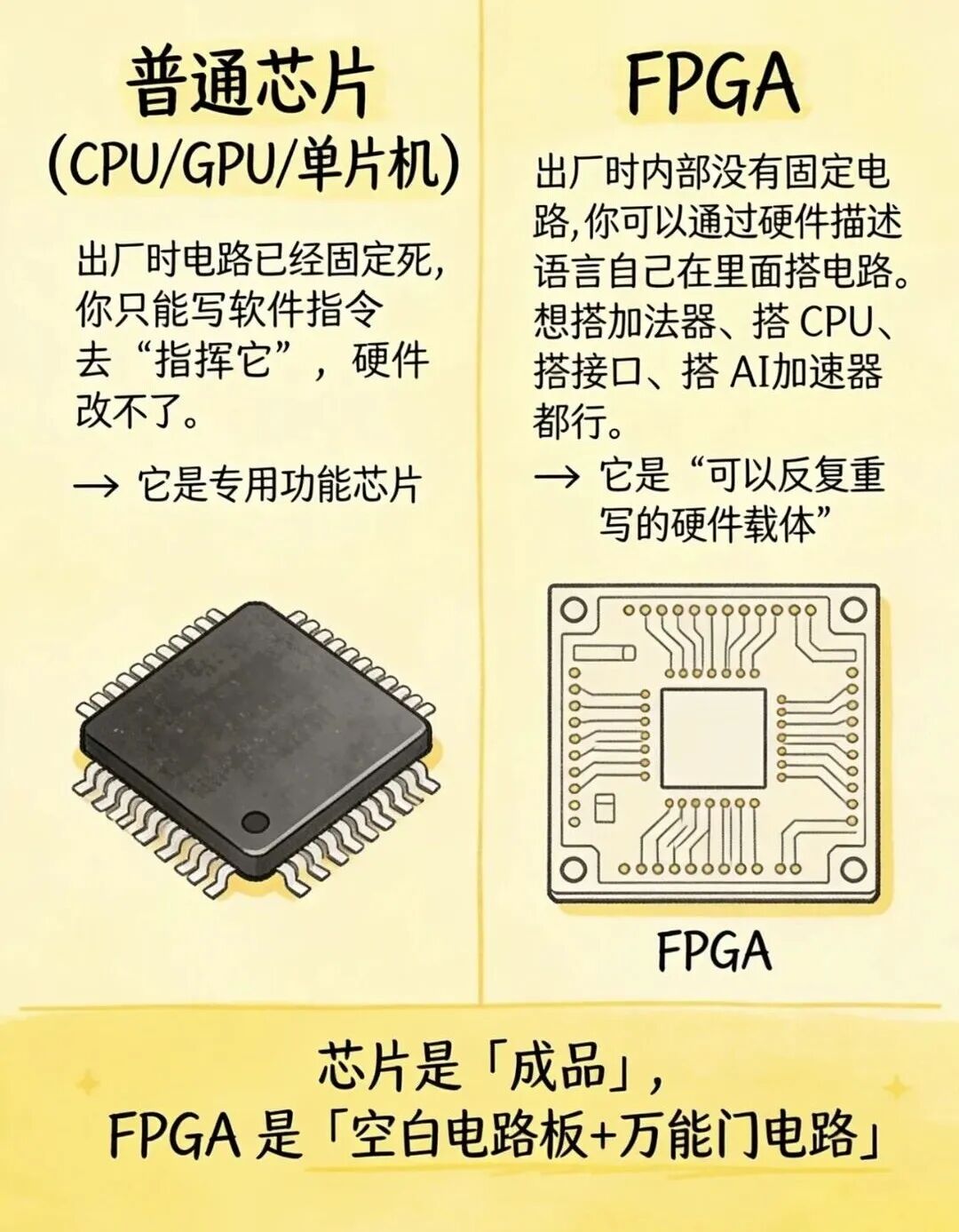 普通芯片与FPGA工作方式对比