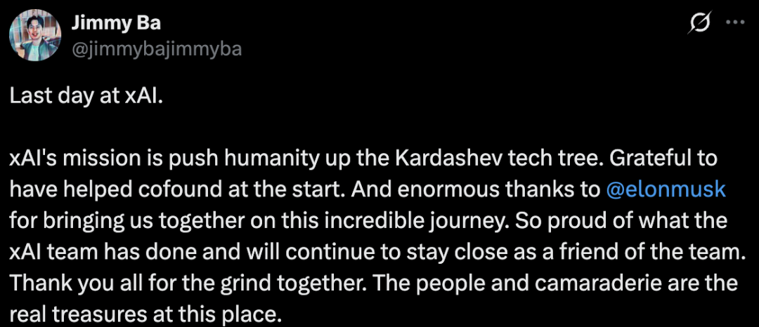 Jimmy Ba的离职感言推文截图