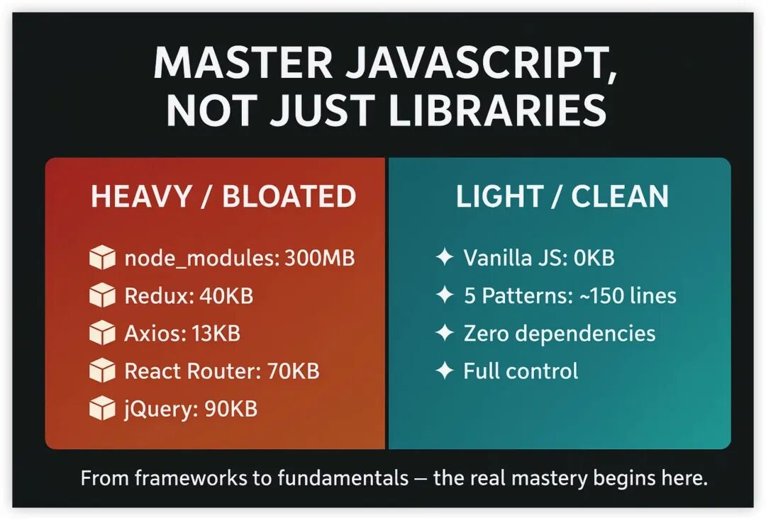 Vanilla JavaScript与库文件体积对比图