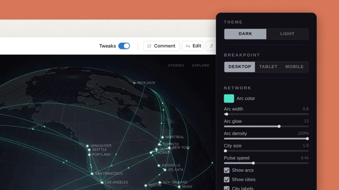 Claude Design 交互示例：实时调节地图可视化参数