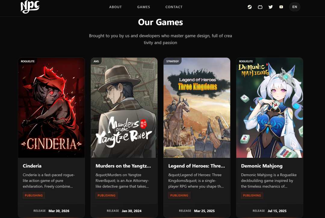 NPC Entertainment官网游戏列表截图