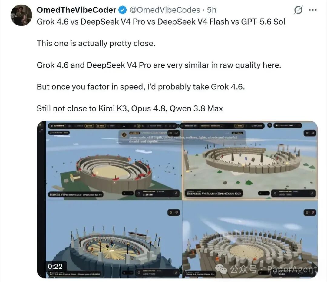 Grok 4.6 与 DeepSeek V4 Pro 3D 场景生成对比