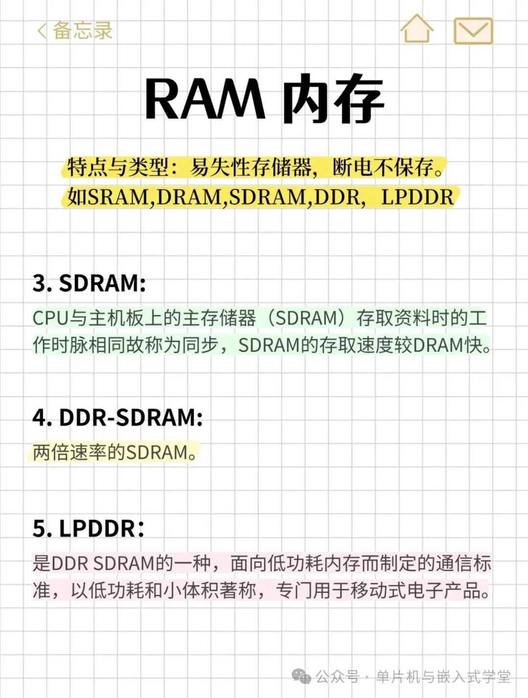 SDRAM、DDR与LPDDR区别笔记