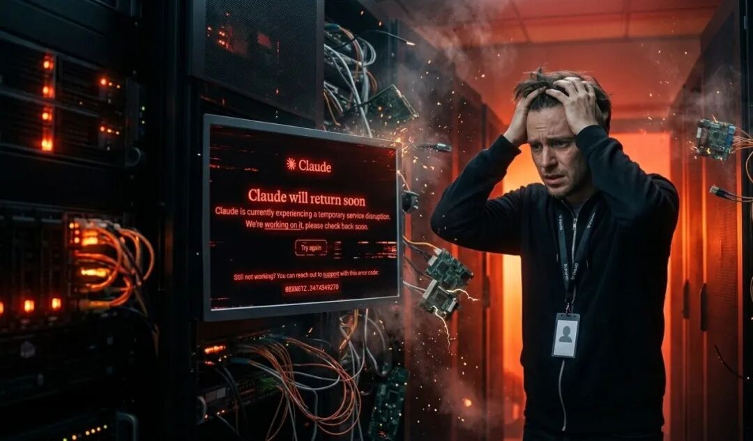 Claude宕机:技术人员在故障服务器前的焦虑表现