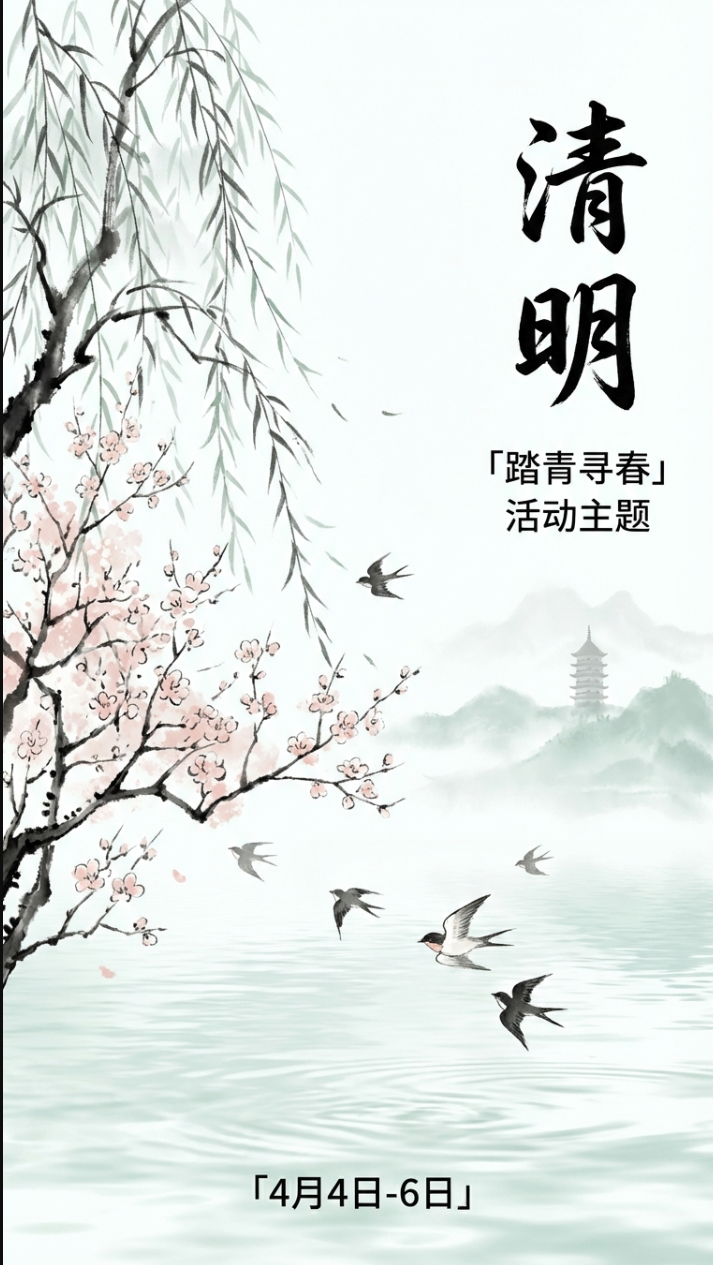 最终生成的清明节踏青主题水墨风格海报