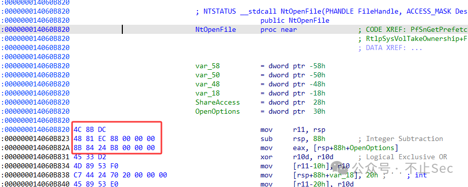 NtOpenFile函数反汇编代码