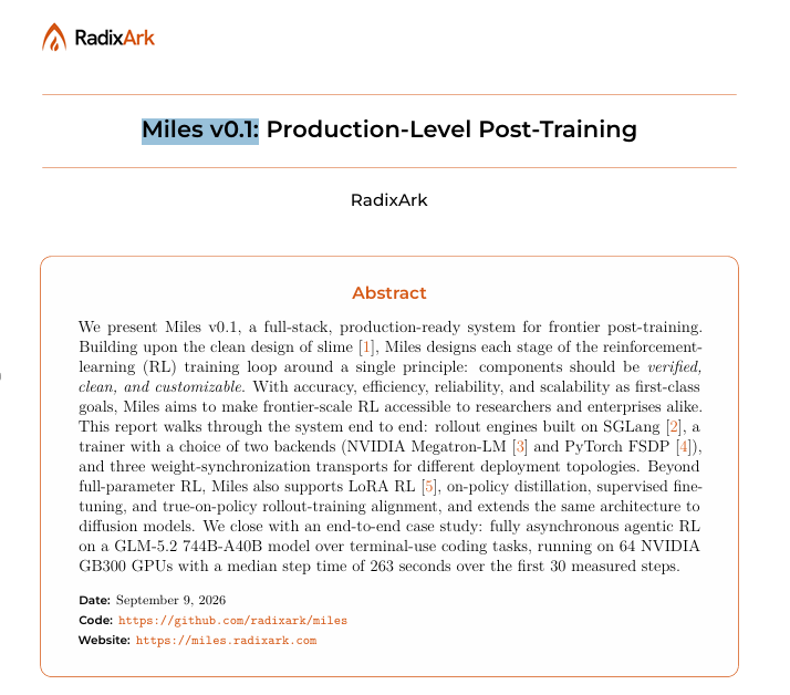 Miles v0.1技术报告封面:Production-Level Post-Training