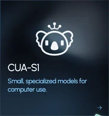 CUA-S1 宣传图,标语为 Small, specialized models for computer use
