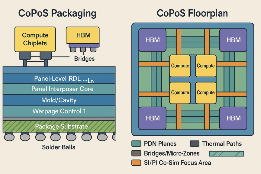 CoPoS封装结构与芯片布局平面图