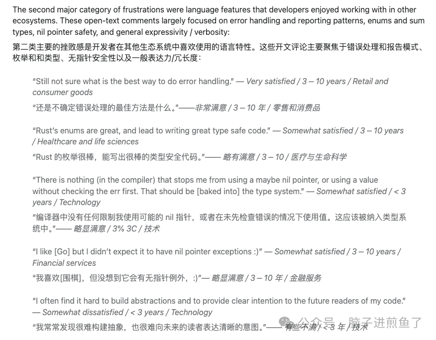 关于语言特性吐槽的中英文评论截图