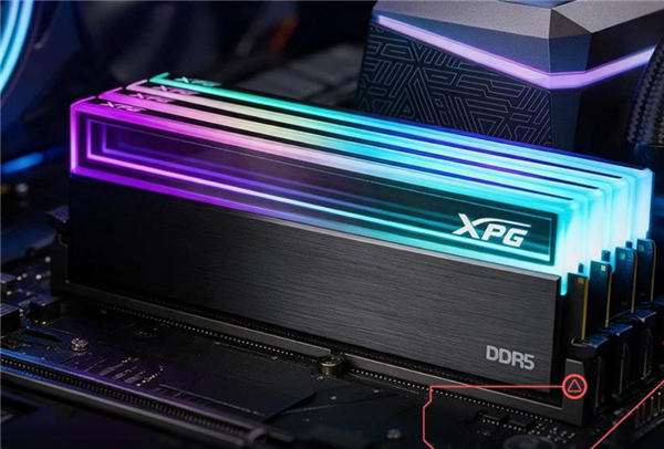 XPG DDR5 内存条安装在主板上