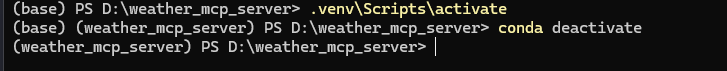 终端中激活虚拟环境并退出conda base环境