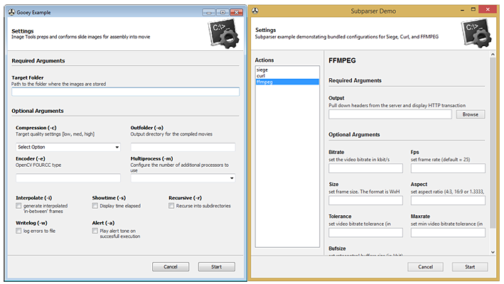 Gooey 生成的图形用户界面示例