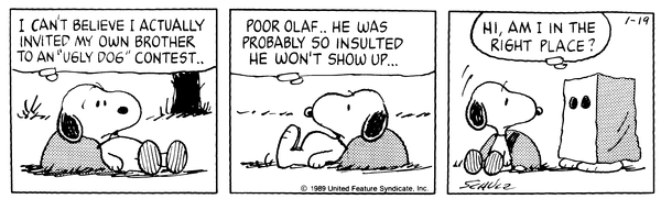 史努比担心奥拉夫不来比赛的漫画