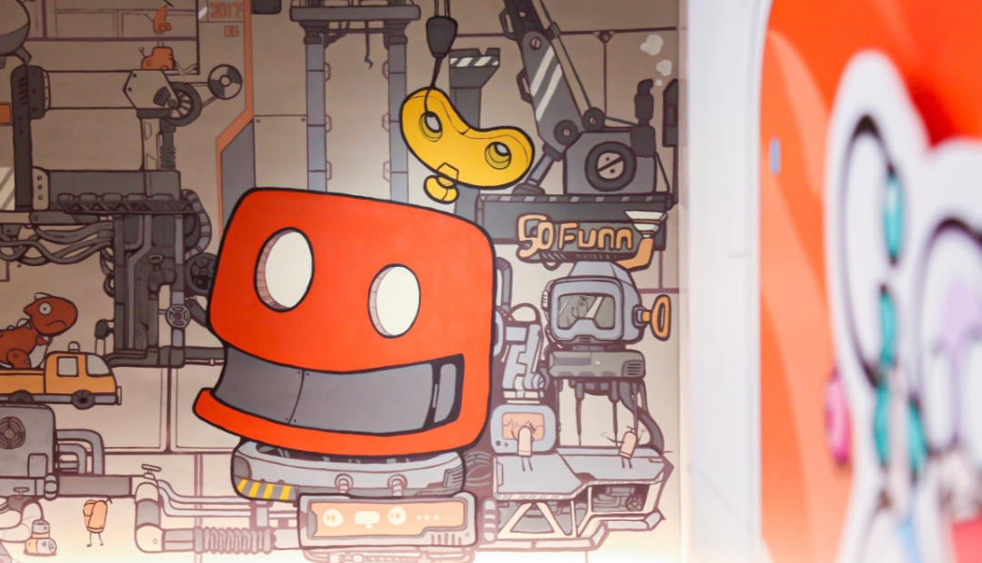 真有趣公司早期的卡通风格宣传壁画