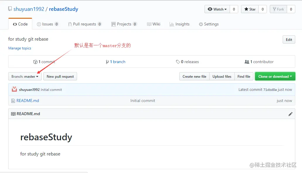 GitHub仓库rebaseStudy的初始页面
