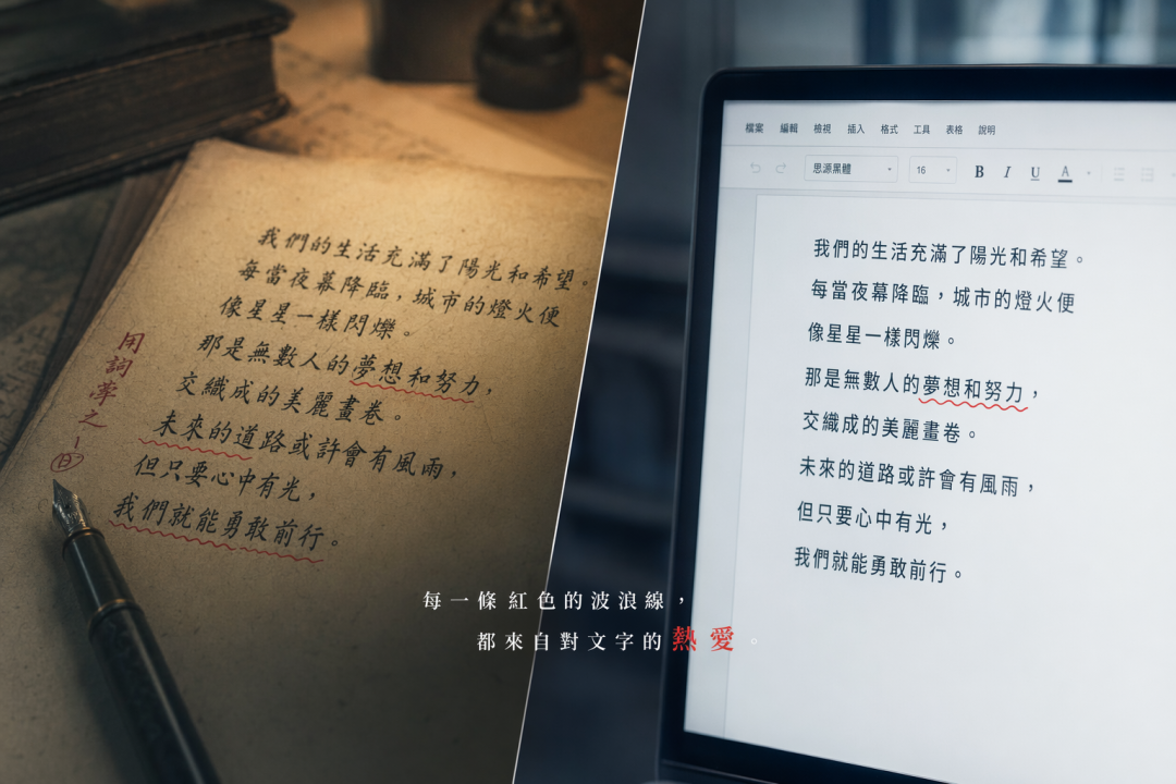 从传统校对员的红色手写标记到屏幕上的波浪线