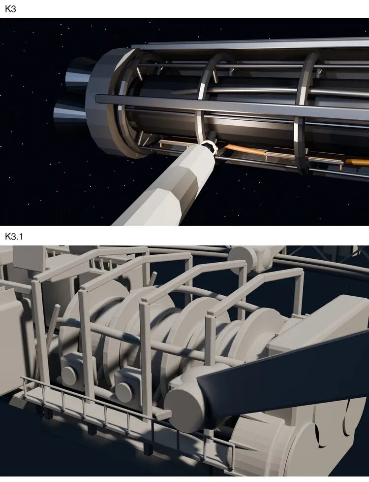 K3 与 K3.1 Blender 机械结构近景对比