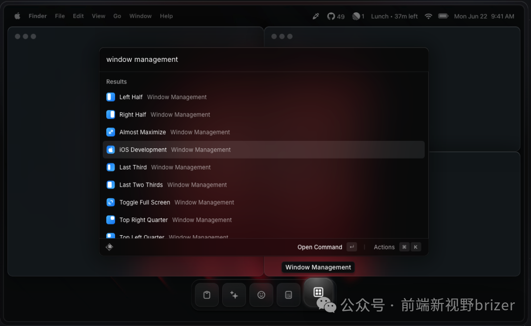 Raycast窗口管理功能选项