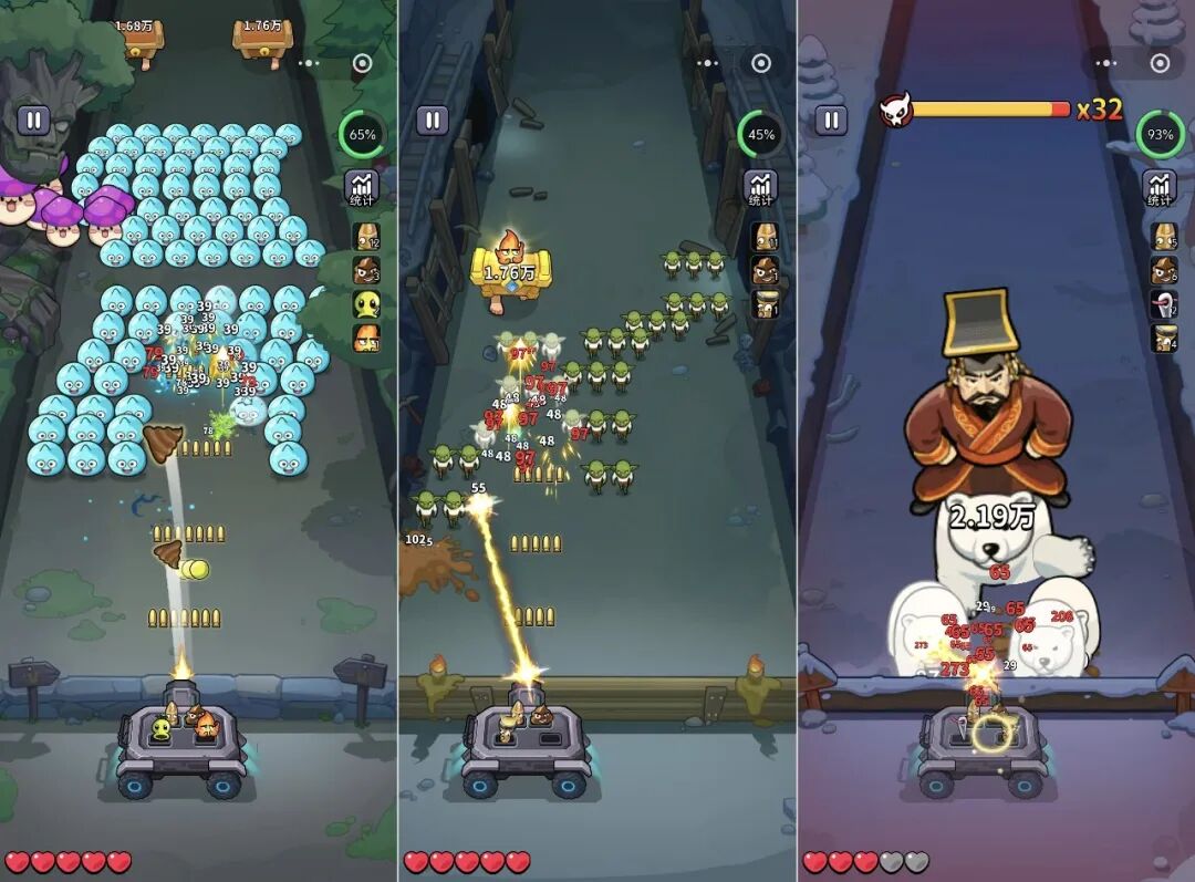 不同关卡场景下的战斗画面