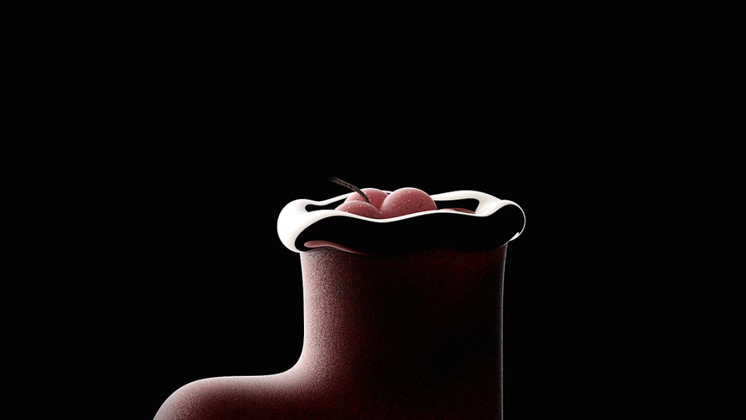 深红色抽象造型与粉红樱桃的艺术静物