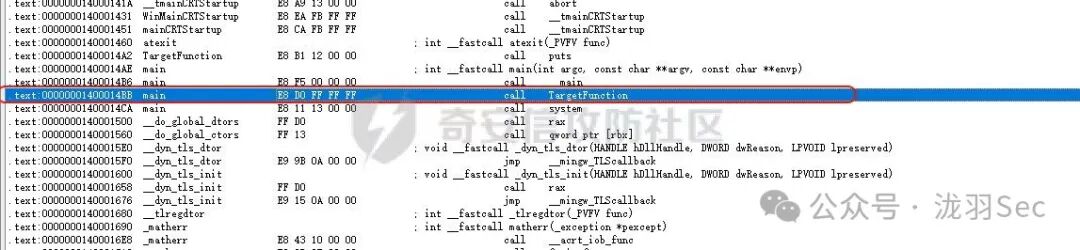 IDA中定位到的call TargetFunction指令