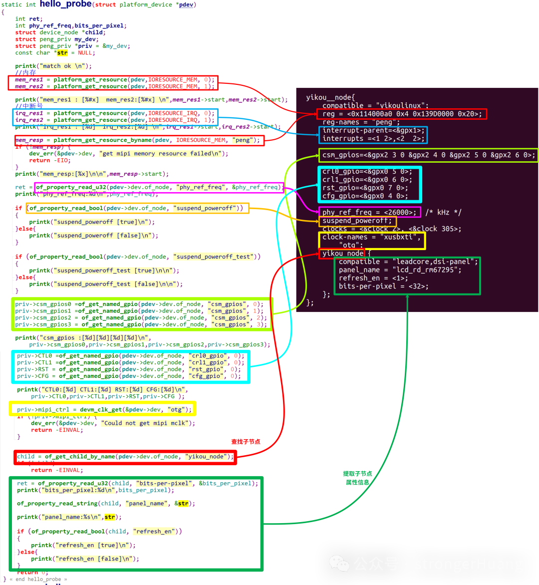 平台驱动probe函数中解析设备树属性示例