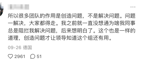 网友评论:团队的作用是创造问题而不是解决问题