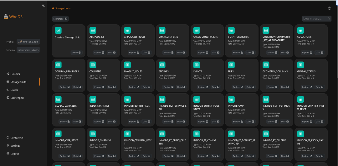 WhoDB 存储单元视图