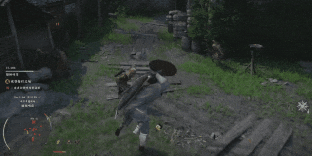 角色在废墟环境中与多名敌人战斗