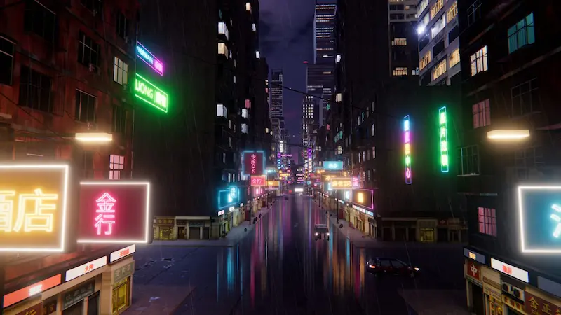 霓虹天顶赛博朋克九龙城市夜景
