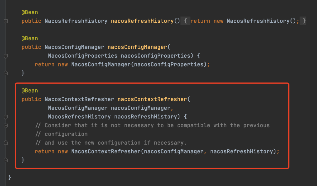 NacosConfigAutoConfiguration中定义NacosContextRefresher