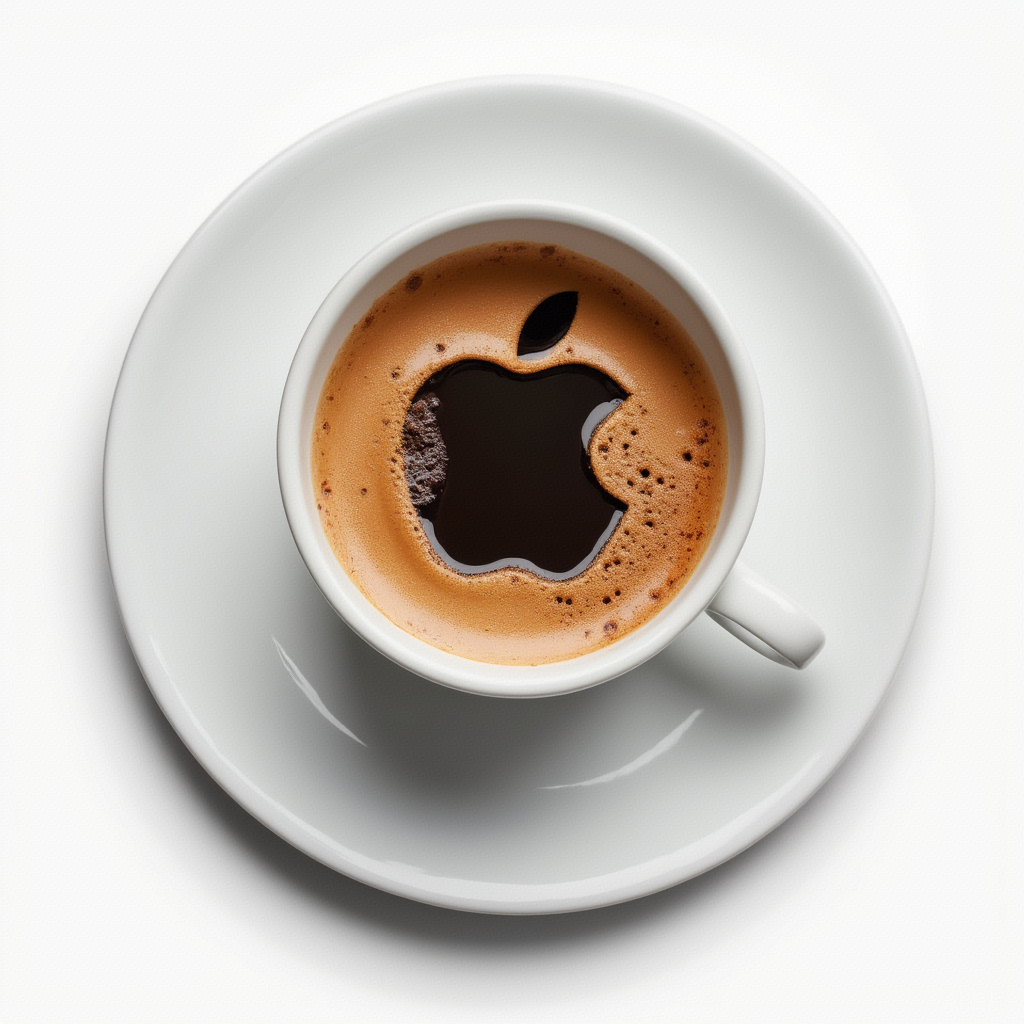 咖啡拉花形成的苹果Logo趣味图