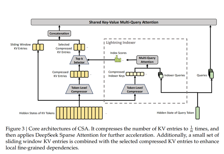 CSA压缩稀疏注意力核心架构图
