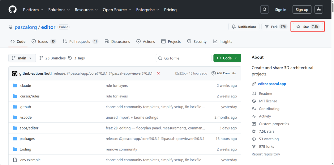 Pascal Editor GitHub 仓库主页截图